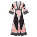 Deep V Neck Indian Print Dress - Viexta