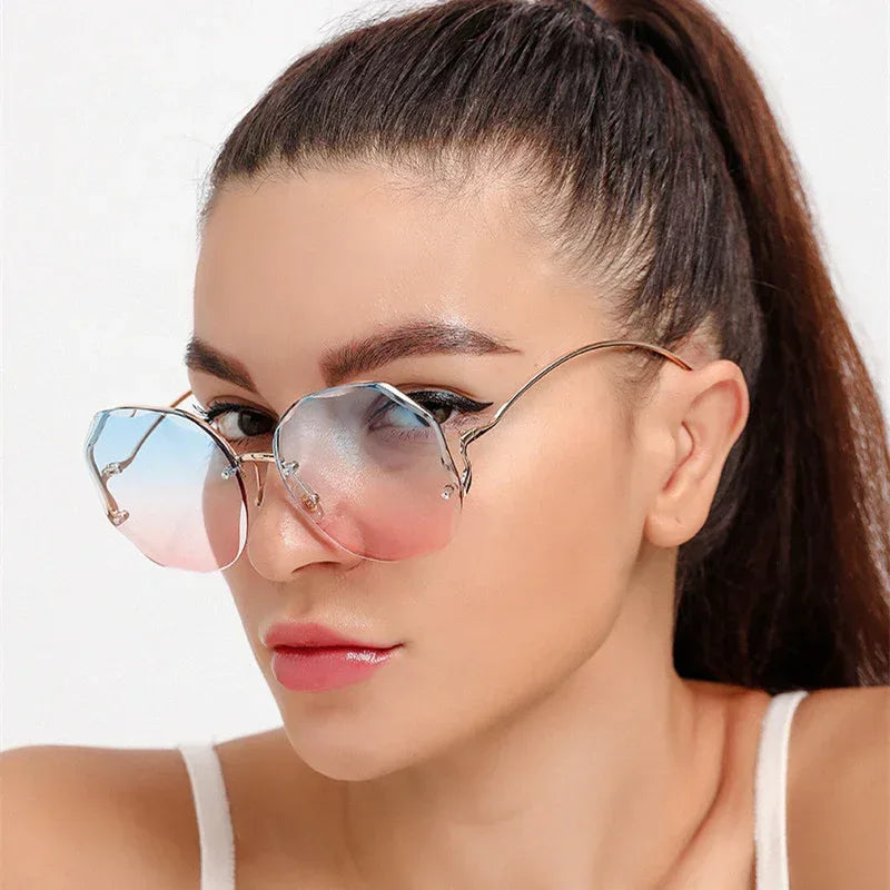frameless-cut-edge-tan-gradient-sunglasses - Viexta