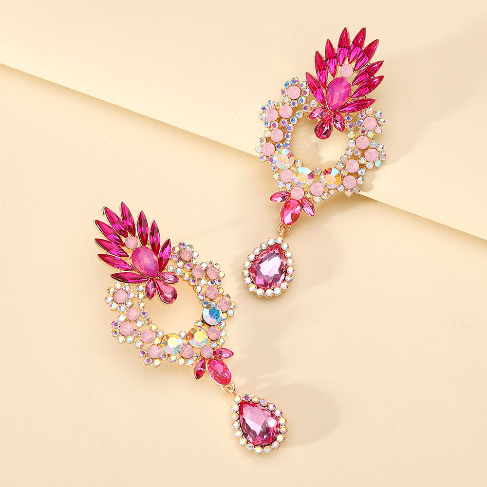 Rhinestone Teardrop Pendant Large Earrings