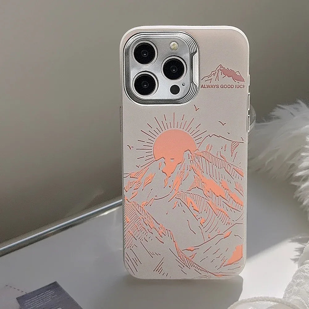 Laser Sunset Golden Mountain themed iPhone Case