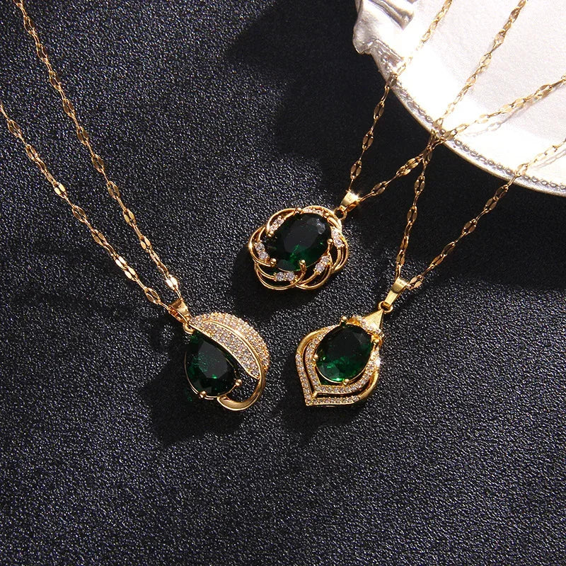 Titanium Steel Emerald Necklace - Viexta