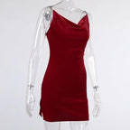 Suede Solid Color Mid-waist Dress - Viexta