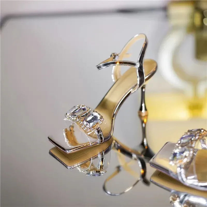 Rhinestone Strap Fairy High Heels - Viexta
