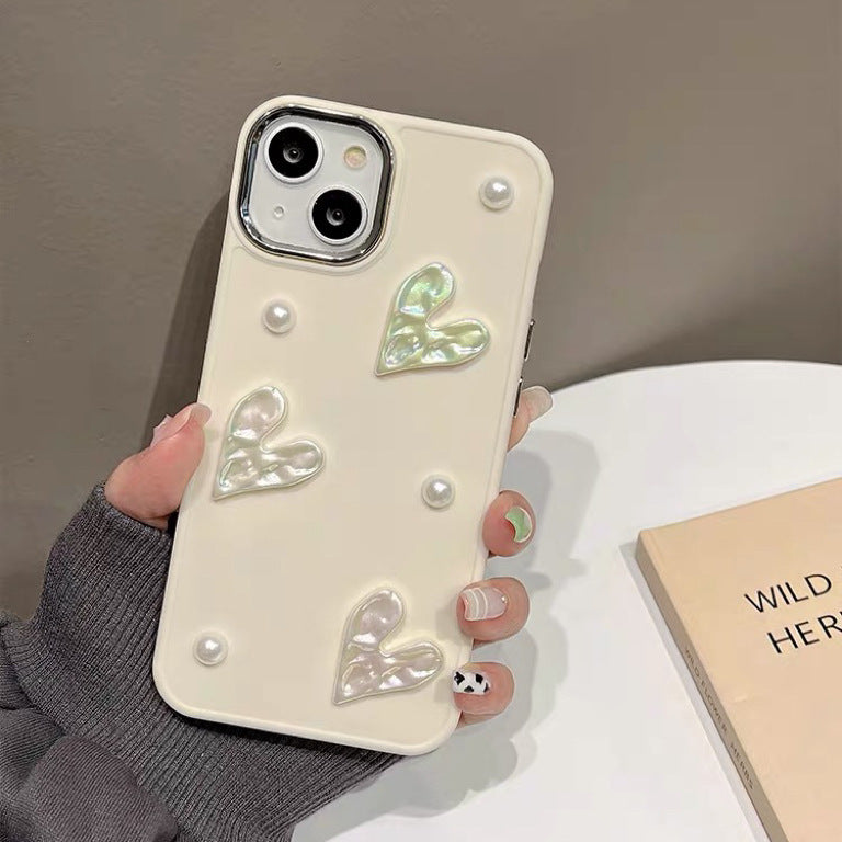 Milky White Pearl Pleated Heart Shell iPhone Case