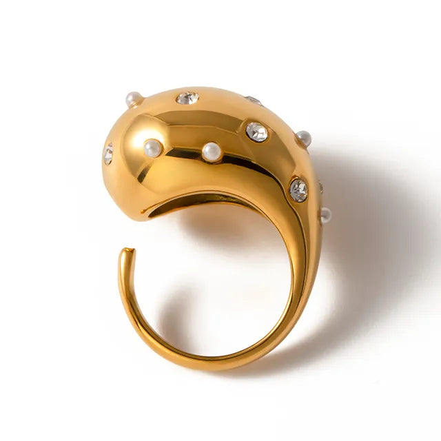 Uworld Stainless Steel Half Empty Chunky Exclusive Ring 18K PVD Plated Waterproof Texture Personalized Statement Jewelry Women