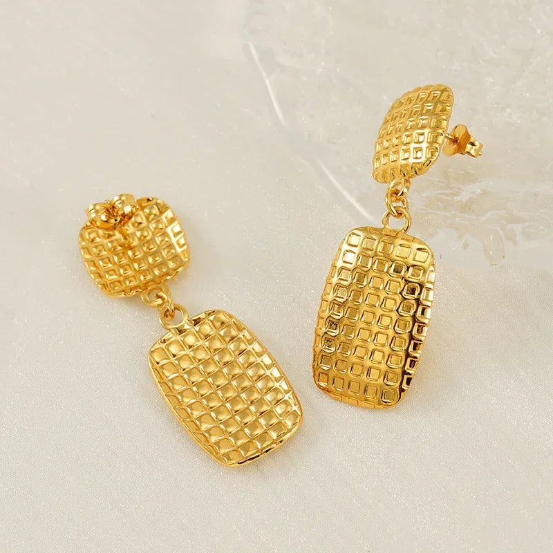 Women's Stainless Steel Square Textile Stud Earrings - Viexta