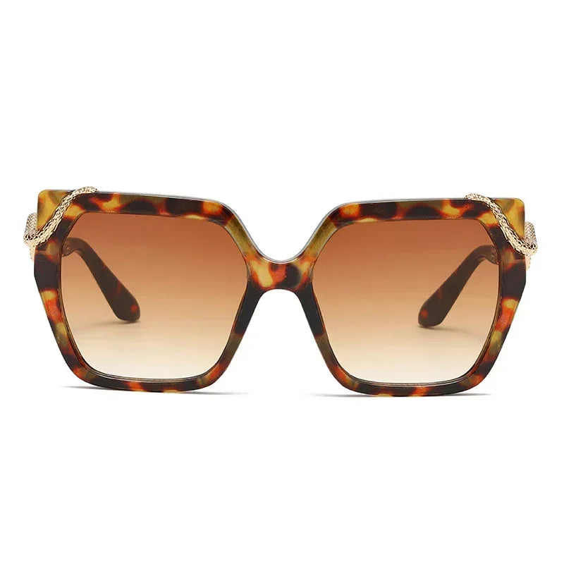 Retro Square Snake Pattern Temple Sunglasses - Viexta
