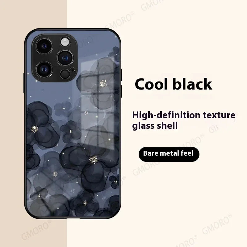 Black Flower Glass IPhone Case - Viexta