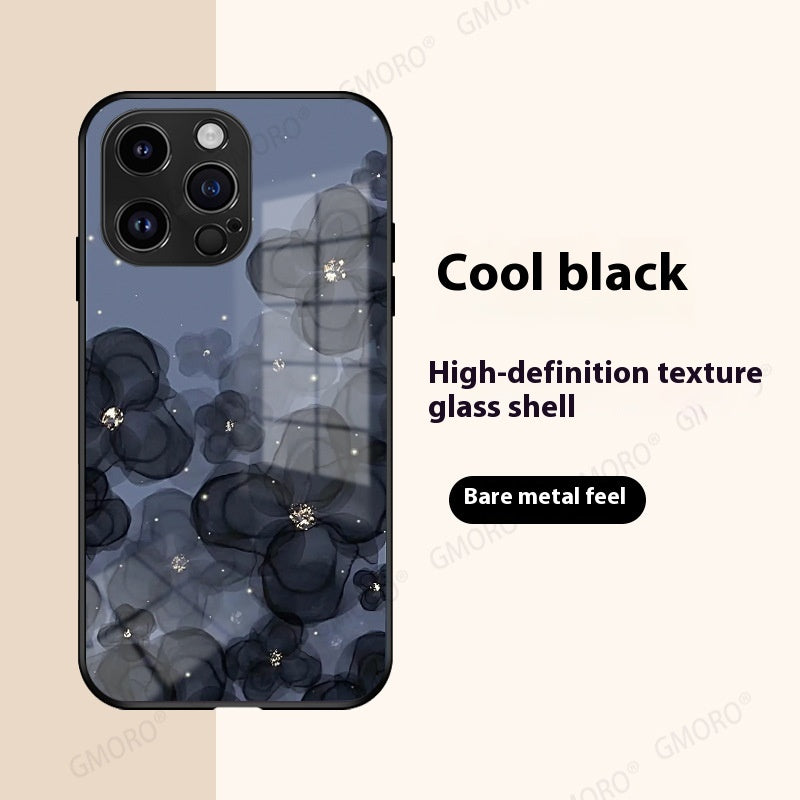 Black Flower Glass IPhone Case