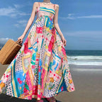 New Sleeveless High Waist Print Dress - Viexta