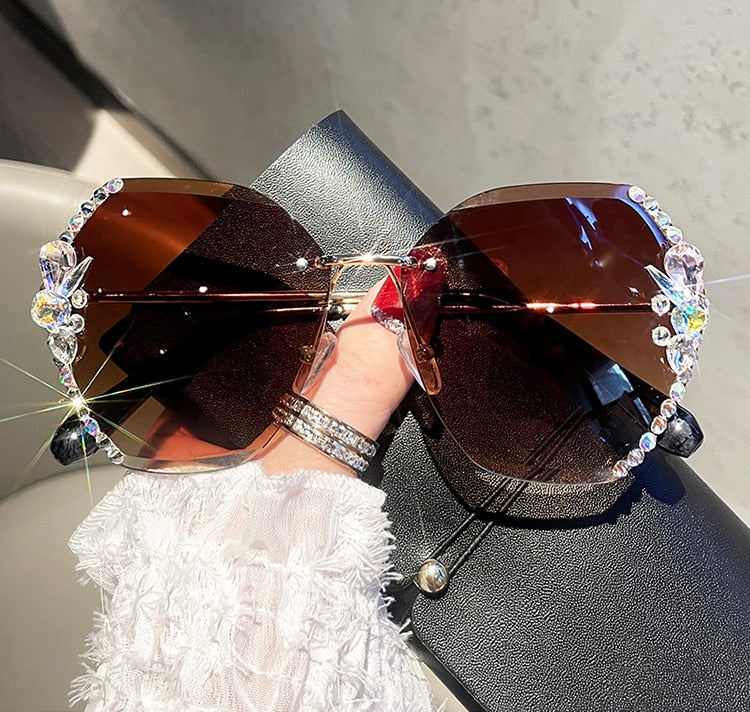 Vintage Rimless Rhinestone Sunglasses