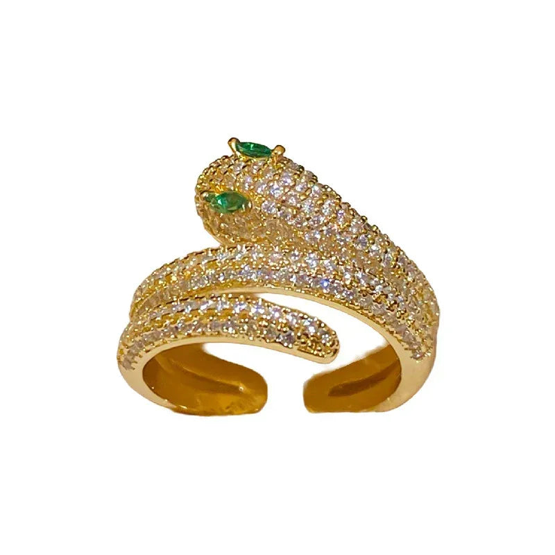 Real Gold Zircon Snakes Ring - Viexta