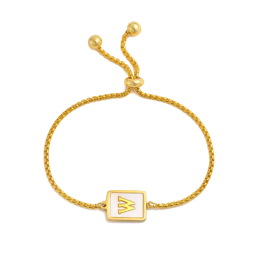stainless-steel-english-letter-square-gold-bracelet - Viexta