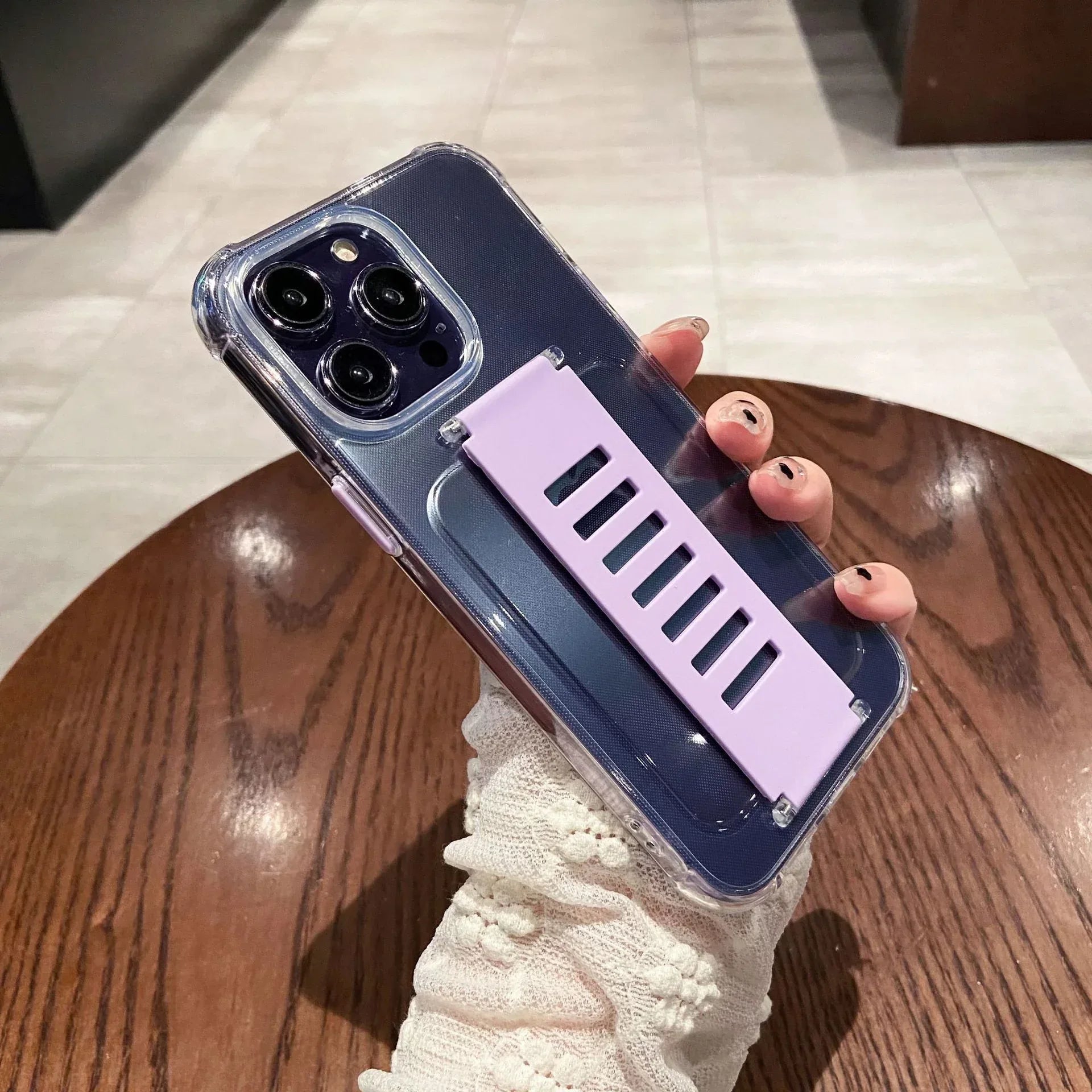 Transparent Case Wrist Strap Bracket Non-slip iPhone Case - Viexta