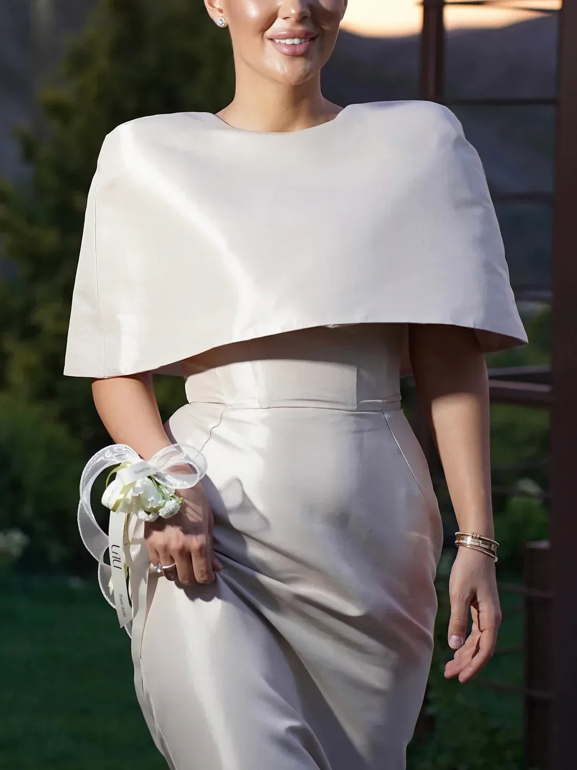Satin Cape-style Top &Fitted Maxi Dress Set - Viexta