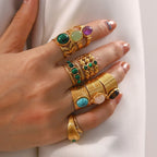 natural-gemstone-titanium-steel-open-end-ring - Viexta