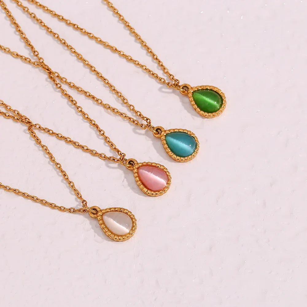 Minimalistic Water Drops Opal Necklace Set - Viexta