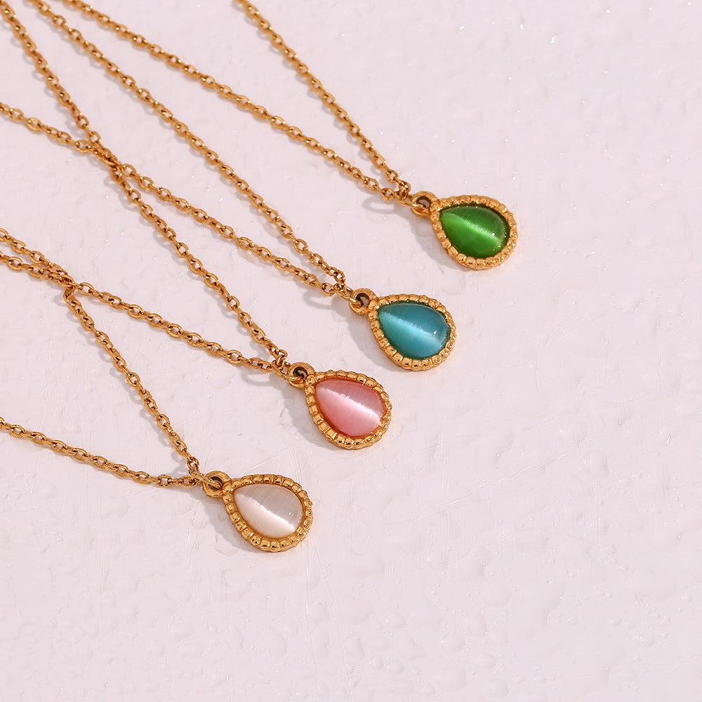 Minimalistic Water Drops Opal Necklace Set