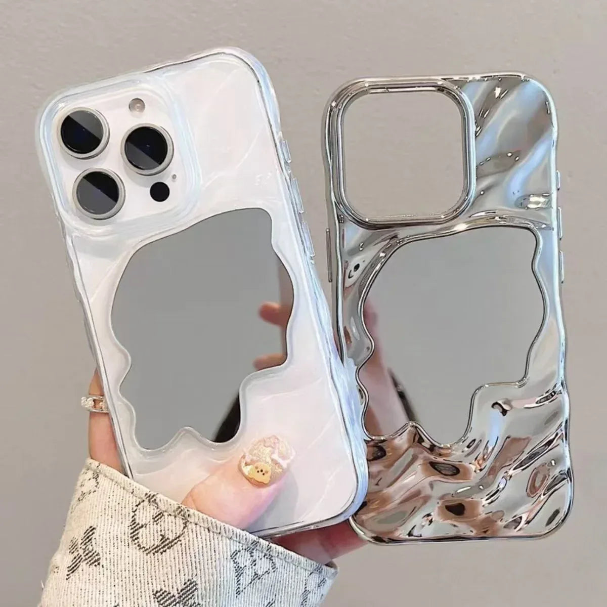 Electroplated Ripple Mirror Makeup Mirror iPhone case - Viexta