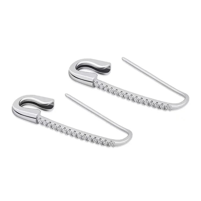Safety-pin Zircon Earrings - Viexta