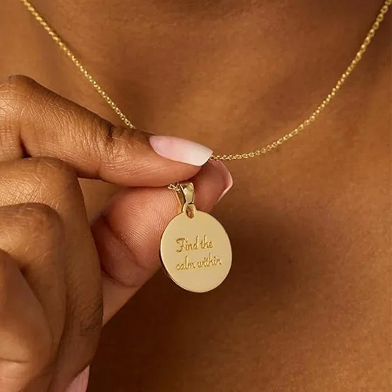 Women's 14K Carved Coin Pendant Necklace - Viexta