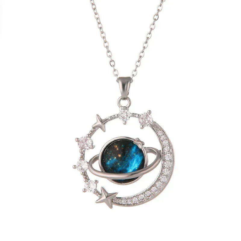 Dream Planet Stainless Steel Blue Butterfly Necklace - Viexta