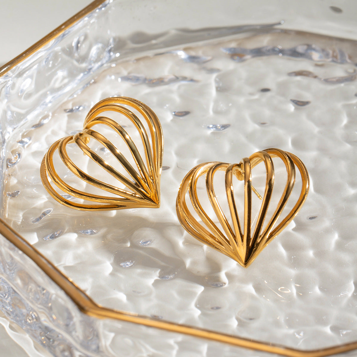 18K Gold Stainless Steel Heart Studs