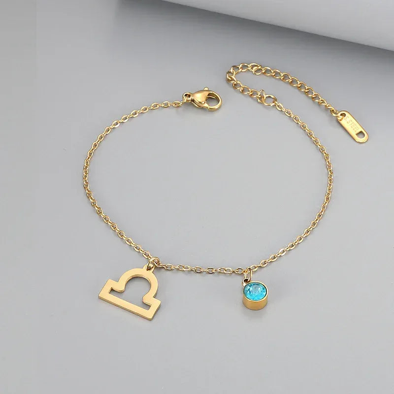 Retro Fashion Zodaic Bracelet Inlaid With Blue Zircon - Viexta