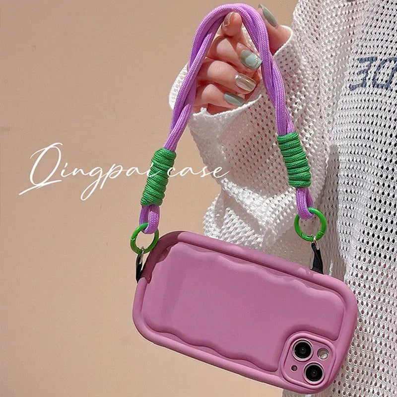 Pure Color Ribbon Wrist Lanyard iPhone Case - Viexta