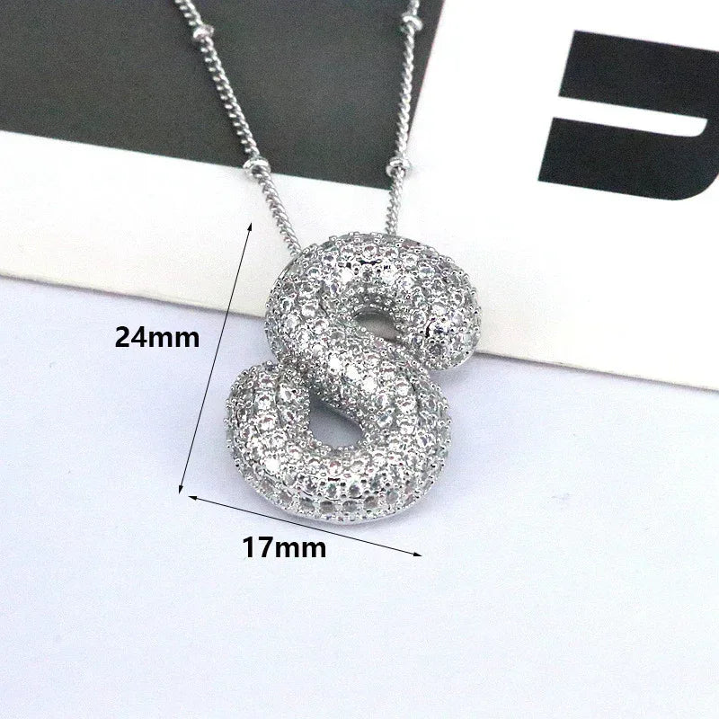 brass-zircon-bubble-letter-pendant-necklace - Viexta