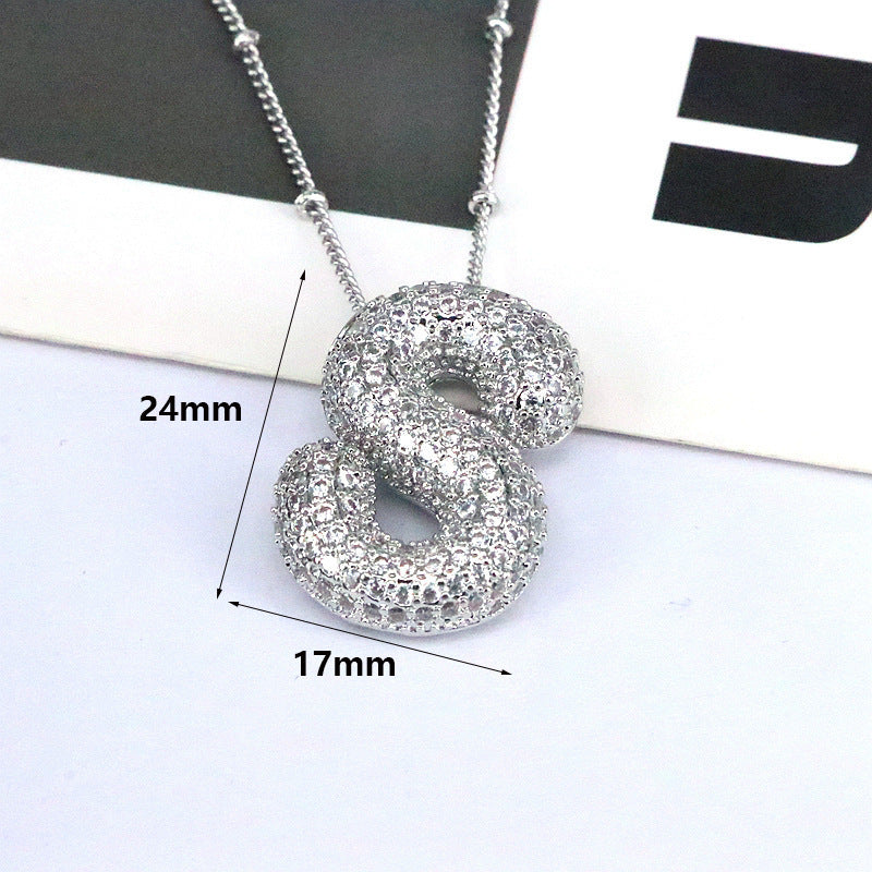 Brass Zircon Bubble Letter Pendant Necklace