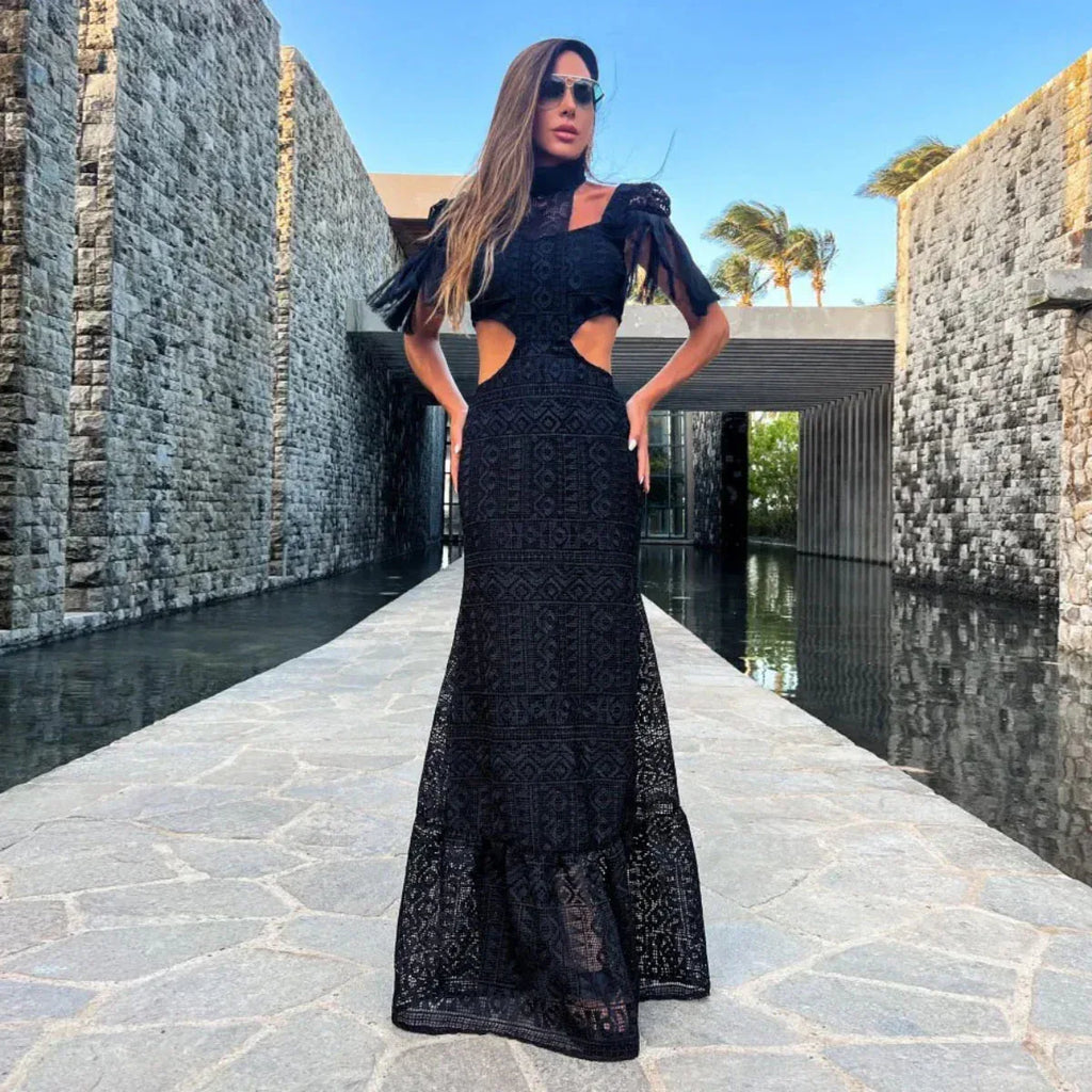 Black Cut-out Midriff Outfit - Viexta