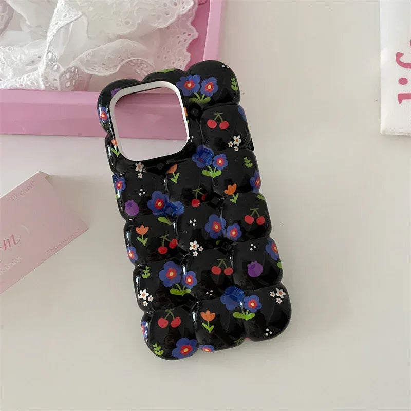 Retro Cherry Small Floral Plaid iPhone Case - Viexta