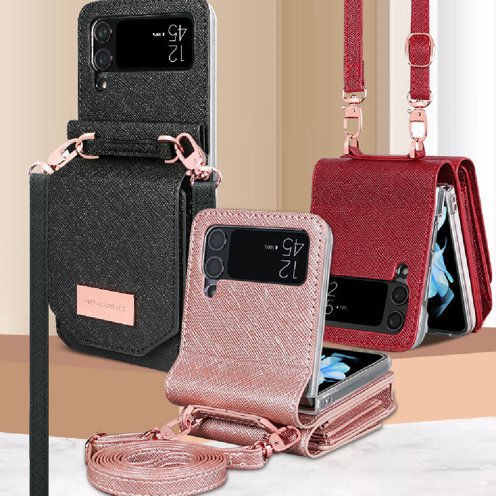 Cross-body Lanyard Flip Phone Case