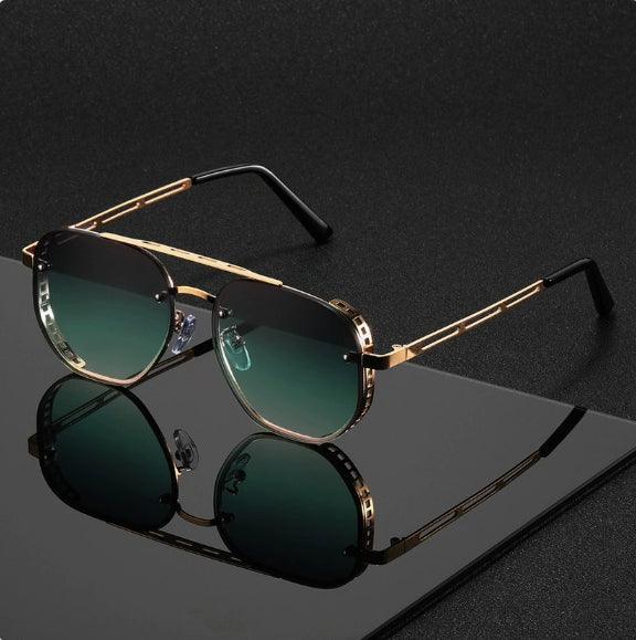 Retro Double-bridge Hollow-out Metal Sunglasses - Viexta