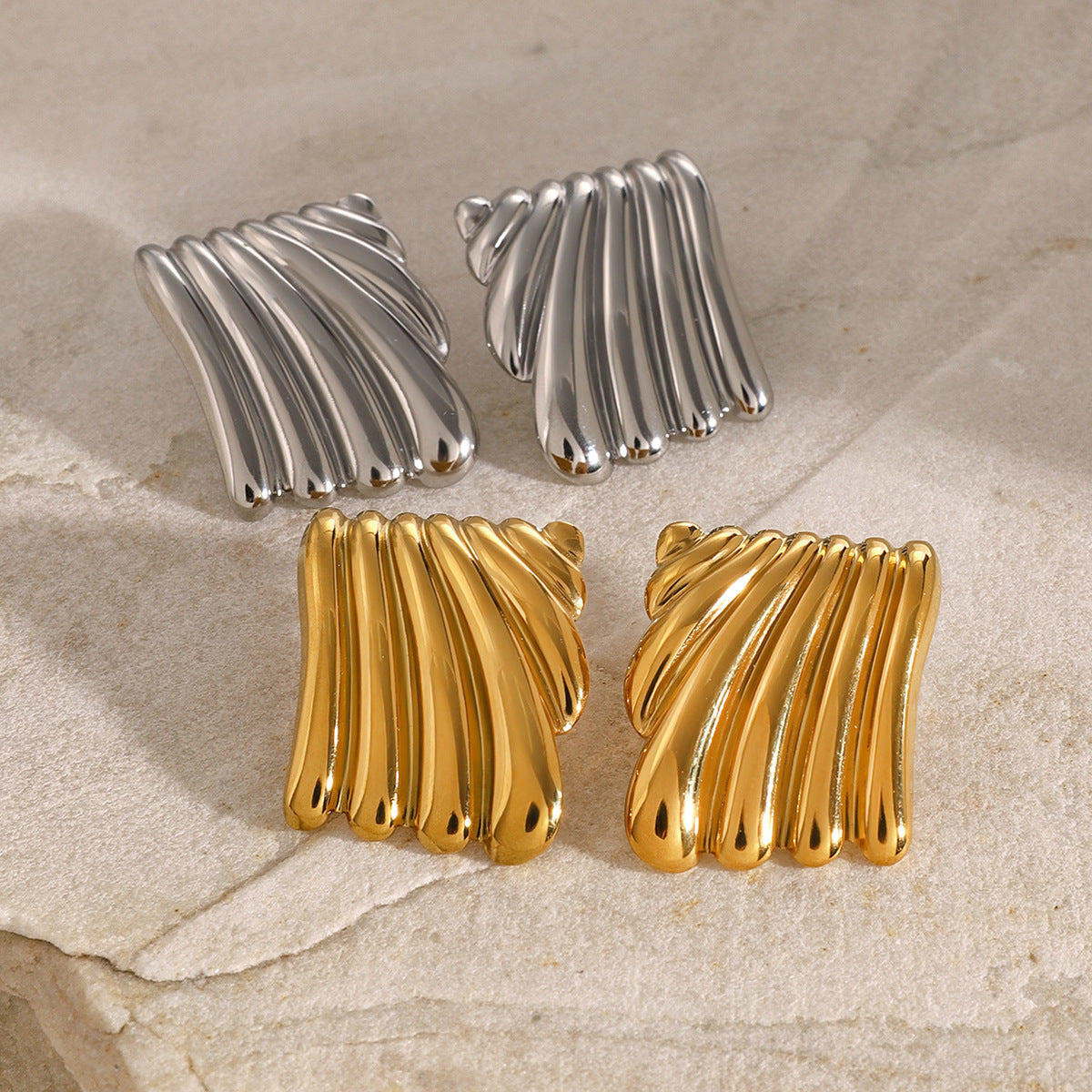 Irregular Pleated Square Wave Earrings