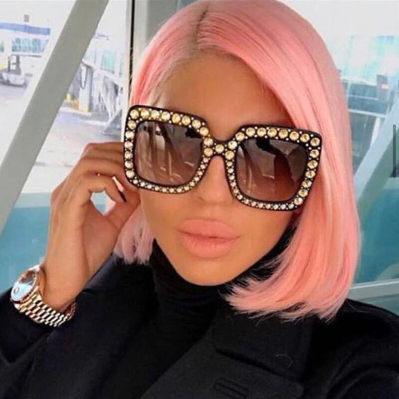 Vintage Oversized Square Colorful Diamond Sunglasses
