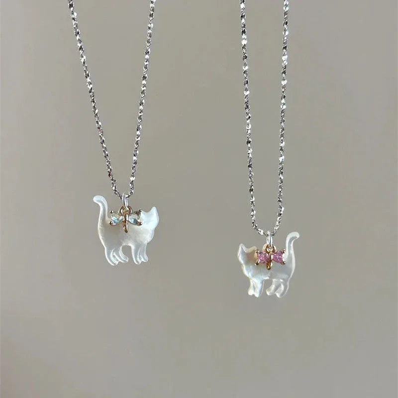 transparent-cat-rhinestone-pendant-necklace - Viexta