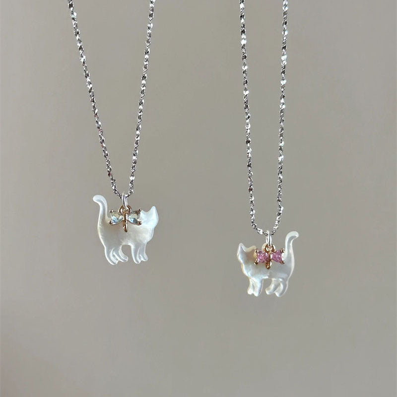 Transparent Cat Rhinestone Pendant Necklace