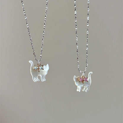 Transparent Cat Rhinestone Pendant Necklace