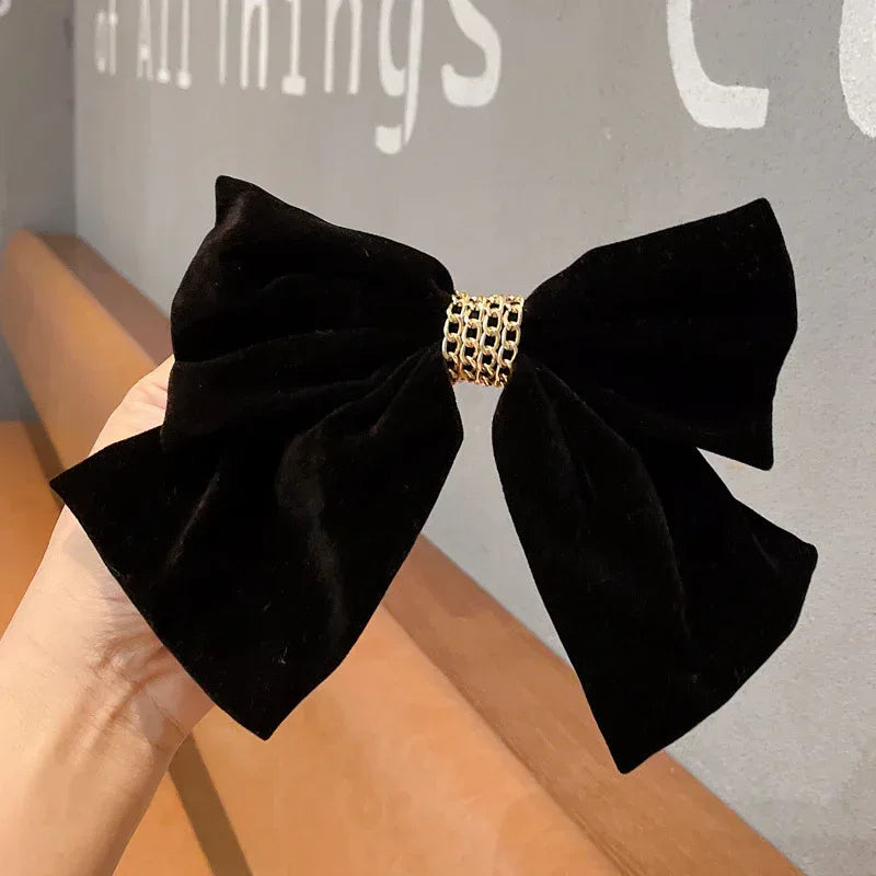 Red Velvet Chain Big Bow Hairpin - Viexta