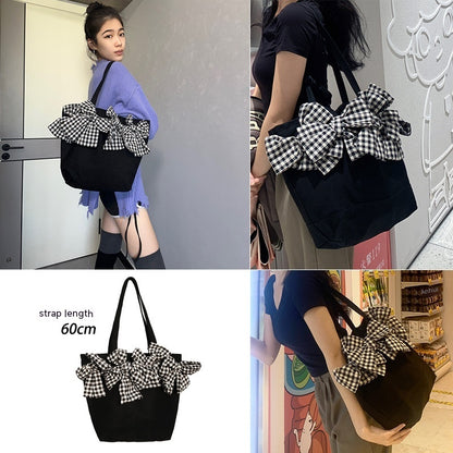 Three-dimensional Plaid Big Bow Bag