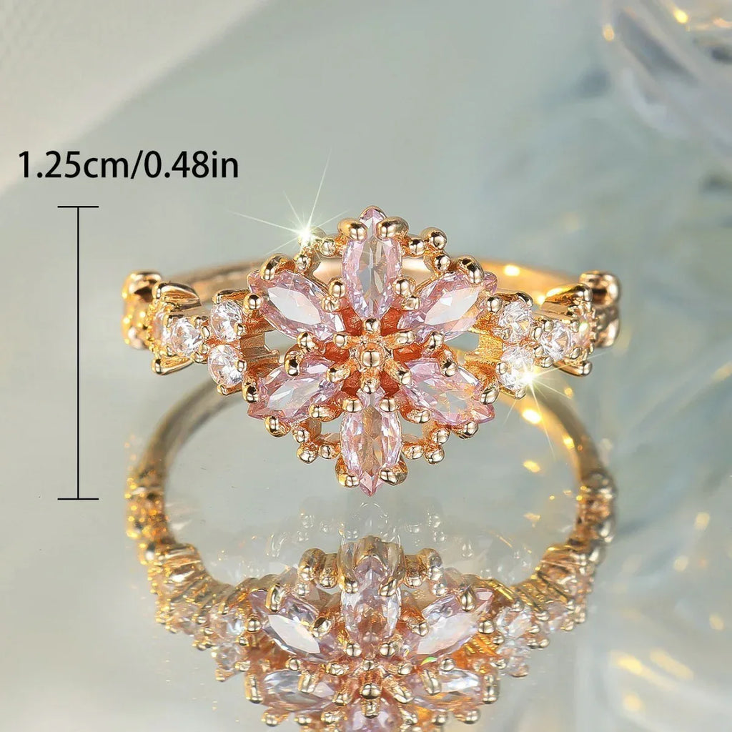 round-champagne-gold-horse-eye-diamond-ring - Viexta