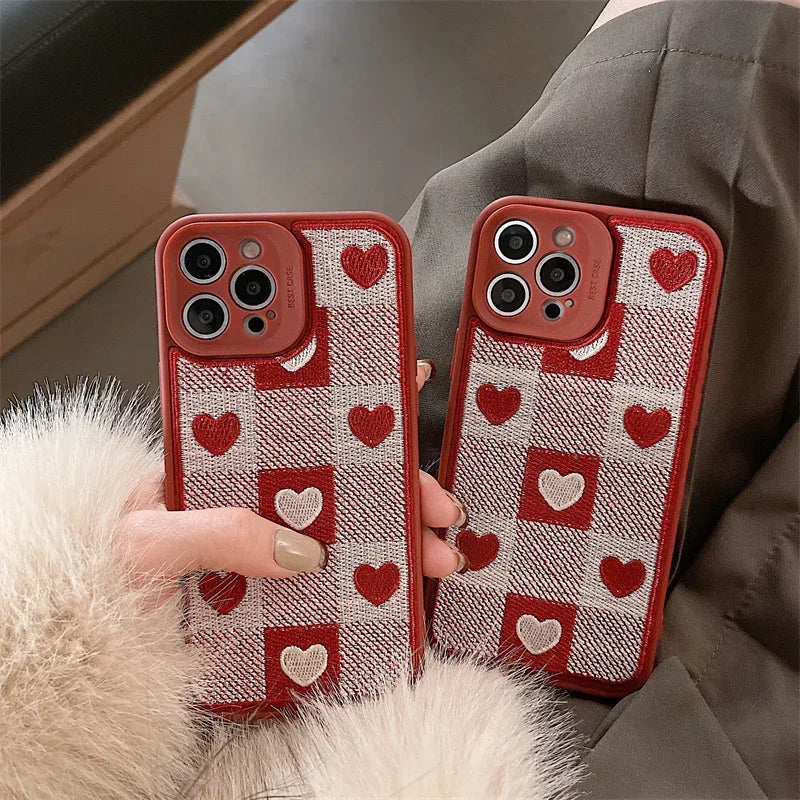 Chessboard Grid Love Embroidery iPhone Case - Viexta