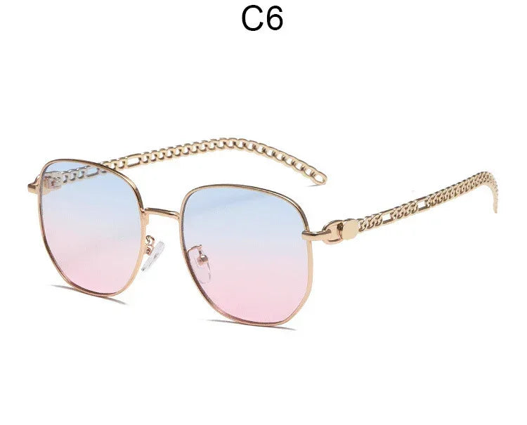 Oval Frame Metal Chain Sunglasses - Viexta