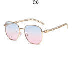 Oval Frame Metal Chain Sunglasses - Viexta