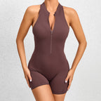 Zippered Yoga Fitness Shorts Jumpsuit Shapewear