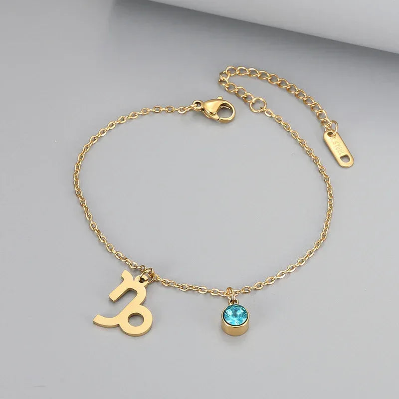 Retro Fashion Zodaic Bracelet Inlaid With Blue Zircon - Viexta