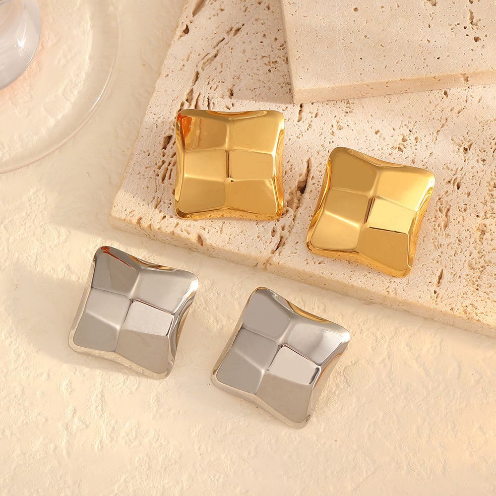 Embossed Cube Titanium Steel Earrings
