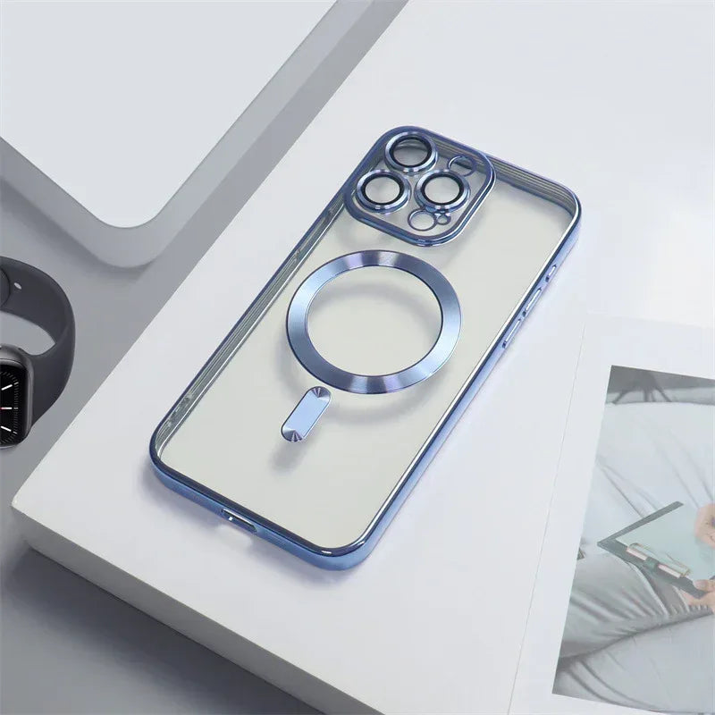 Electroplating CD Pattern Magnetic Suction Lens Protector iPhone case - Viexta